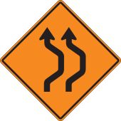 Rigid Construction Sign: Two Lane Double Reverse Curve (Right)