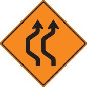 Rigid Construction Sign: Two Lane Double Reverse Curve (Left)