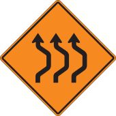 Rigid Construction Sign: Three Lane Double Reverse Curve (Right)