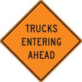 Rigid Construction Sign: Trucks Entering Highway
