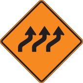 Rigid Construction Sign: Three Lane Reverse Curve (Right)