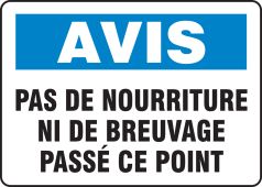 BILINGUAL FRENCH SIGN – NO FOOD OR DRINK