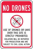 Drone Safety Sign: No Drones - Use Of Drones Or UAVs Over This Site Is Strictly Prohibited