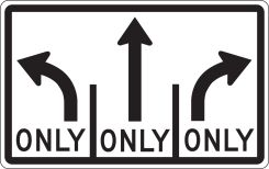 Lane Guidance Sign: Advance Intersection Lane Control (3 Lane - Mandatory Middle)