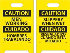 CAUTION SLIPPERY WHEN WET - BILINGUAL DOUBLE-SIDED FLOOR SIGN