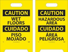 CAUTION WET FLOORS - BILINGUAL DOUBLE-SIDED FLOOR SIGN