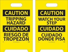 CAUTION TRIPPING HAZARD - BILINGUAL DOUBLE-SIDED FLOOR SIGN