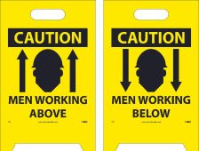 CAUTION MEN WORKING ABOVE/BELOW DOUBLE-SIDED FLOOR SIGN