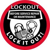 LOCKOUT BEFORE SERVICE REPAIR OR MAINTENANCE HARD HAT EMBLEM