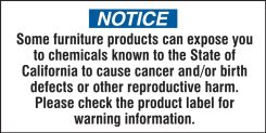 Prop 65 Furniture Product Exposure Safety Label: Cancer And Reproductive Harm