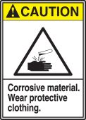 ANSI Caution Safety Label: Corrosive Material - Wear Protective Clothing.