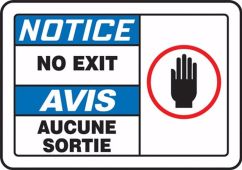 Bilingual OSHA Notice Safety Label: No Exit/Aucune Sortie