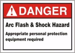 ANSI Danger Arc Flash Protection Label: Arc Flash & Shock Hazard - Appropiate Personal Protection Equipment Required