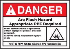 ANSI Danger Safety Label: Arc Flash Hazard - Appropriate PPE Required (Symbol)