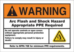 ANSI Warning Safety Label: Arc Flash & Shock Hazard - Appropriate PPE Required