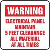 Warning Safety Label: Electrical Panel Maintain 5 Feet Clearance All Material At All Times