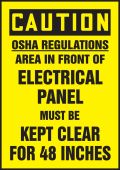 OSHA Safety Label: OSHA Regulations - Area In Front Of Electrical Panel Must Be Kept Clear For 48 Inches