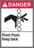 ANSI Danger Safety Label: Pinch Point. Keep Back.
