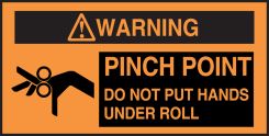 ANSI ISO Warning Safety Label: Pinch Point - Do Not Put Hands Under Roll