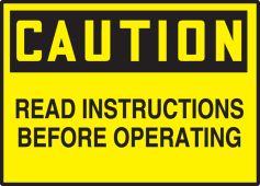 OSHA Caution Safety Label: Read Instructions Before Operating