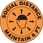 Hard Hat Sticker: Social Distance Maintain 6 FT w/hard hat head symbol