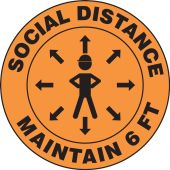Hard Hat Sticker: Social Distance Maintain 6 FT w/hard hat human & arrows symbol