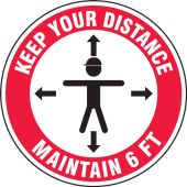 Hard Hat Sticker: Keep Your Distance Maintain 6 FT w/hard hat hat human & arrows symbol