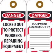 DANGER LOCKED OUT TO PROTECT WORKERS REPAIRING EQUIPMENT TAG