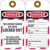 DANGER THIS ENERGY SOURCE HAS BEEN LOCKED OUT TAG
