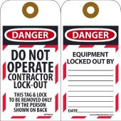 DANGER DO NOT OPERATE CONTRACTOR LOCK-OUT TAG
