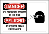 Bilingual OSHA Danger Safety Label: Eye Protection Required In This Area