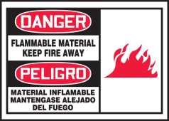 Bilingual OSHA Danger Safety Label: Flammable Material - Keep Fire Away