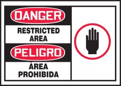 Bilingual OSHA Danger Safety Label: Restricted Area