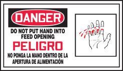 Bilingual OSHA Danger Safety Label: Do Not Put Hand Into Feed Opening