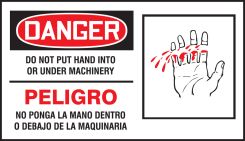 Bilingual OSHA Danger Safety Label: Do Not Put Hand Into Or Under Machinery