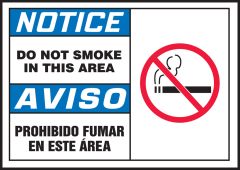 Bilingual OSHA Notice Safety Label: Do Not Smoke In This Area