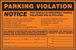 Parking Violation Labels: Notice - This Vehicle Is Improperly Parked - Violations Are As Follows