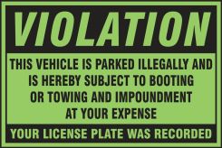 Parking Violation Labels: Violation - This Vehicle Is Parked Illegally And Is Hereby Subject To Booting Or Towing
