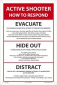 Safety Sign: Active Shooter How To Respond Evacuate ... Hide Out ... Distract