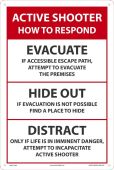 Safety Sign: Active Shooter How To Respond Evacuate ... Hide Out ... Distract