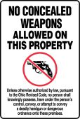Ohio Revised Code Safety Sign: No Concealed Weapons Allowed On This Property