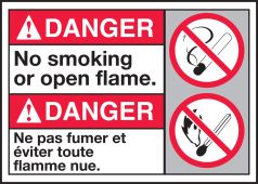 Bilingual ANSI Danger Sign: No Smoking Or Open Flame