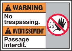 Bilingual ANSI Warning Safety Sign: No Trespassing
