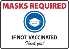 Safety Sign: Masks Required If Not Vaccinated Thank you!