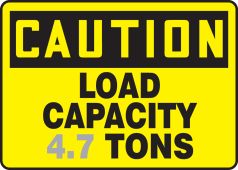 Semi-Custom OSHA Caution Safety Sign: Load Capacity (Number) Tons