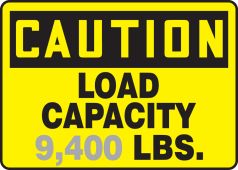 Semi-Custom OSHA Caution Safety Sign: Load Capacity (Number) LBS.