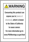 Semi-Custom Prop 65 Food Exposure Safety Sign: Cancer