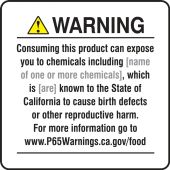 Semi-Custom Prop 65 Food Exposure Safety Sign: Reproductive Harm