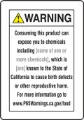 Semi-Custom Prop 65 Food Exposure Safety Sign: Reproductive Harm