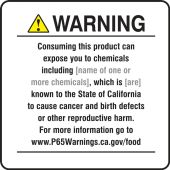 Semi-Custom Prop 65 Food Exposure Safety Sign: Cancer And Reproductive Harm